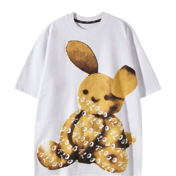 Woman Graphic T-Shirt - White with Brown Bunny Design - Picture 1 of 1